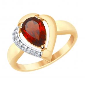 Кольцо из золочёного серебра SOKOLOV с фианитом и гранатом 92011483 фото