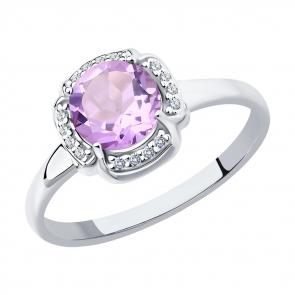 Серебряное кольцо SOKOLOV с фианитом и аметистом 92011518 фото
