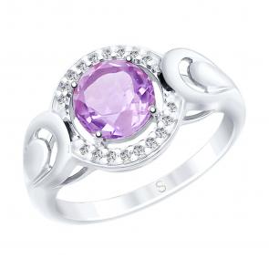 Серебряное кольцо SOKOLOV с фианитом и аметистом 92011567 фото