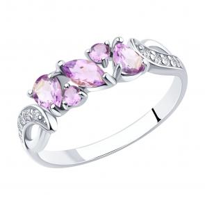 Серебряное кольцо SOKOLOV с фианитом и аметистом 92011593 фото