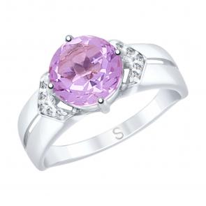 Серебряное кольцо SOKOLOV с фианитом и аметистом 92011634 фото