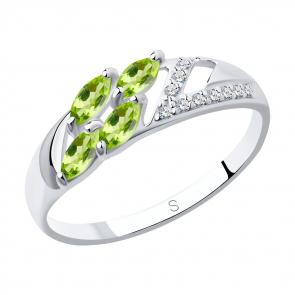 Серебряное кольцо SOKOLOV с фианитом и хризолитом 92011644 фото