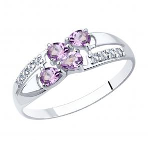 Серебряное кольцо SOKOLOV с фианитом и аметистом 92011647 фото