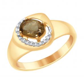 Кольцо из золочёного серебра SOKOLOV с фианитом и раухтопазом 92011652 фото