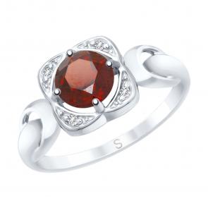 Серебряное кольцо SOKOLOV с фианитом и гранатом 92011678 фото