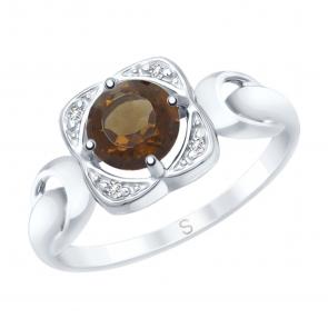 Серебряное кольцо SOKOLOV с фианитом и раухтопазом 92011680 фото