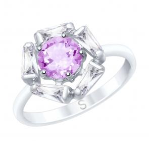 Серебряное кольцо SOKOLOV с фианитом и аметистом 92011687 фото