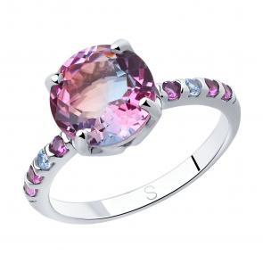 Серебряное кольцо SOKOLOV с фианитом и ситаллом 92011717 фото