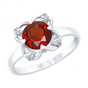 Серебряное кольцо SOKOLOV с фианитом и гранатом 92011735 фото