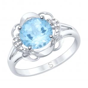 Серебряное кольцо SOKOLOV с топазом и фианитом 92011737 фото