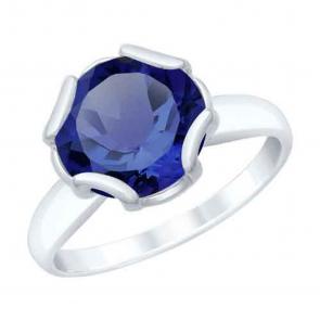 Серебряное кольцо SOKOLOV с ситаллом цвета Сапфир 92011776 фото