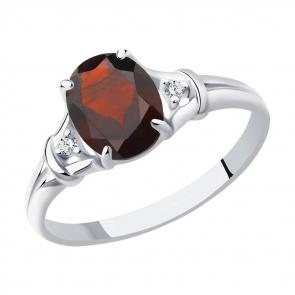 Серебряное кольцо SOKOLOV с фианитом и гранатом 92011784 фото