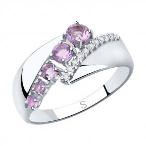Серебряное кольцо SOKOLOV с фианитом и аметистом 92011816 фото