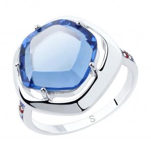 Серебряное кольцо SOKOLOV с ситаллом цвета Лондон топаз с рубиновым корундом и фианитом 92011884 фото