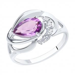 Серебряное кольцо SOKOLOV с фианитом и аметистом 92011917 фото