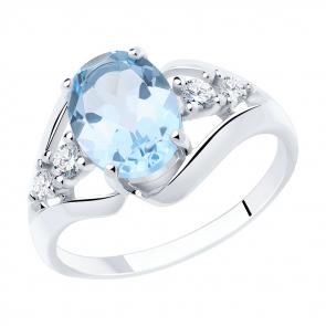 Серебряное кольцо SOKOLOV с топазом и фианитом 92011934 фото