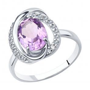 Серебряное кольцо SOKOLOV с фианитом и аметистом 92011940 фото