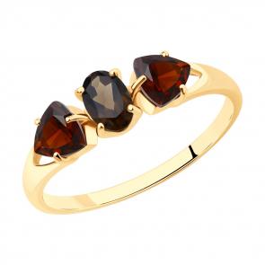 Кольцо из золочёного серебра SOKOLOV с гранатом и раухтопазом 92012036 фото