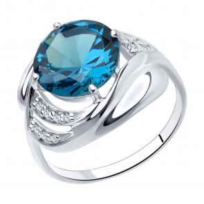 Серебряное кольцо SOKOLOV с ситаллом цвета Лондон топаз и фианитом 92012061 фото