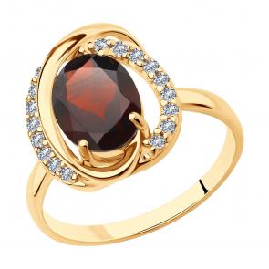 Кольцо из золочёного серебра SOKOLOV с фианитом и гранатом 92012083 фото