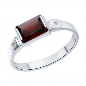 Серебряное кольцо SOKOLOV с бриллиантом и гранатом 92012133 фото