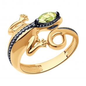 Кольцо из золочёного серебра SOKOLOV с хризолитом 92012137 фото