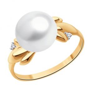 Кольцо из золочёного серебра SOKOLOV с фианитом и жемчугом 92012150 фото