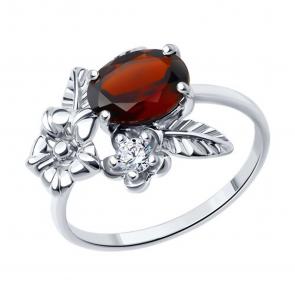 Серебряное кольцо SOKOLOV с фианитом и гранатом 92014194 фото