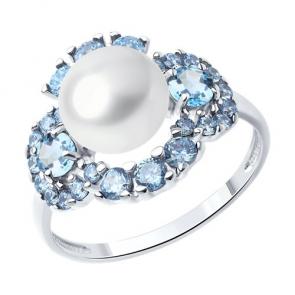 Серебряное кольцо SOKOLOV с топазом, фианитом и жемчугом 92014221 фото