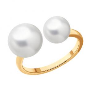 Кольцо из золочёного серебра SOKOLOV с жемчугом 92014254 фото