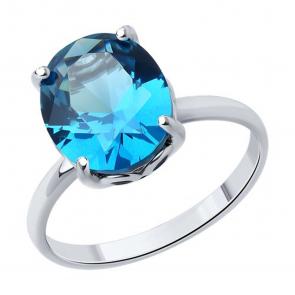 Серебряное кольцо SOKOLOV с ситаллом цвета Лондон топаз с фианитом 92014269 фото