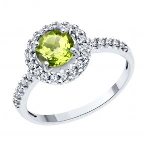 Серебряное кольцо SOKOLOV с фианитом и хризолитом 92014324 фото