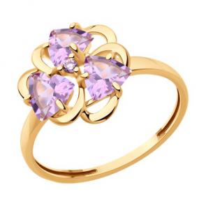 Кольцо из золочёного серебра SOKOLOV с фианитом и аметистом 92014396 фото