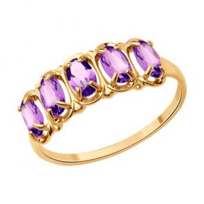 Кольцо из золочёного серебра SOKOLOV с аметистом 92014400 фото
