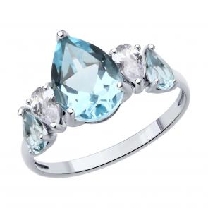 Серебряное кольцо SOKOLOV с топазом и фианитом 92014420 фото