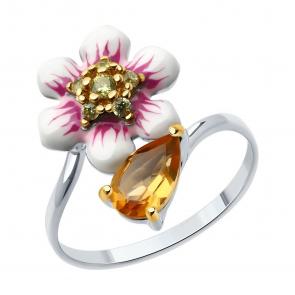Серебряное кольцо SOKOLOV с фианитом, цитрином и эмалью 92014428-91 фото