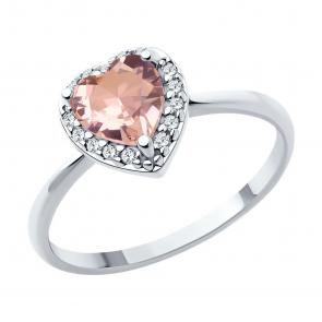Серебряное кольцо SOKOLOV с ситаллом цвета Морганит и фианитом 92014438-91 фото