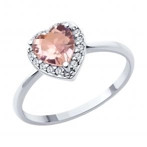 Серебряное кольцо SOKOLOV с ситаллом цвета Морганит и фианитом 92014438 фото