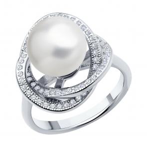 Серебряное кольцо SOKOLOV с фианитом и жемчугом 92014480-91 фото