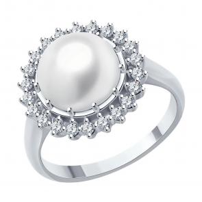 Серебряное кольцо SOKOLOV с фианитом и жемчугом 92014481-91 фото