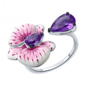 Серебряное кольцо SOKOLOV с ситаллом цвета Аметист и эмалью 92014487 фото