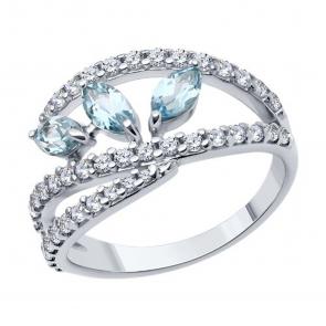 Серебряное кольцо SOKOLOV с топазом и фианитом 92014530 фото