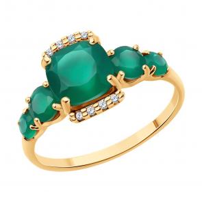 Кольцо из золочёного серебра SOKOLOV с фианитом и агатом 92014535 фото