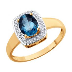 Кольцо из золочёного серебра SOKOLOV с фианитом и Лондон топазом 92014549 фото