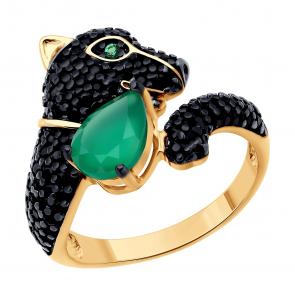 Кольцо из золочёного серебра SOKOLOV с фианитом и агатом 92014554 фото