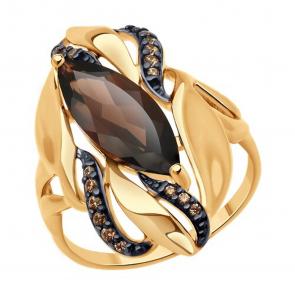 Кольцо из золочёного серебра SOKOLOV с фианитом и раухтопазом 92014557 фото