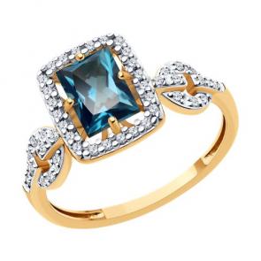 Кольцо из золочёного серебра SOKOLOV с фианитом и Лондон топазом 92014558 фото