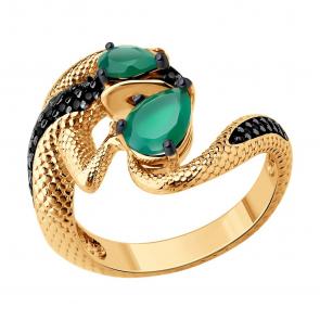 Кольцо из золочёного серебра SOKOLOV с фианитом и агатом 92014564 фото