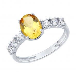 Серебряное кольцо SOKOLOV с фианитом и цитрином 92014610 фото