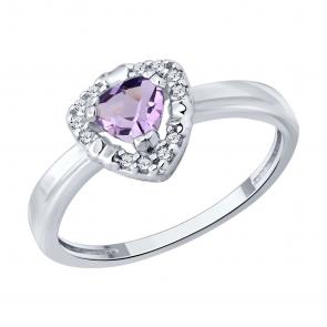Серебряное кольцо SOKOLOV с фианитом и аметистом 92014747 фото